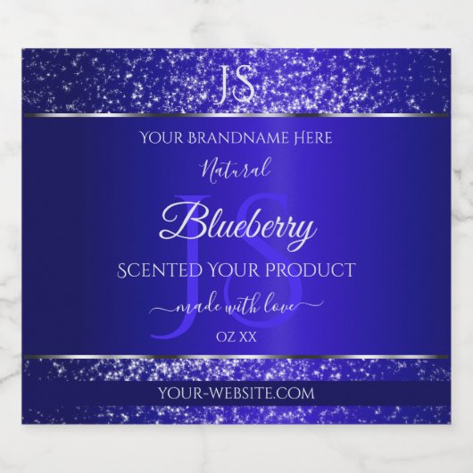 Royal Blue met Glitter Initialen Productlabels Likeurfles Etiket (Enkel label)