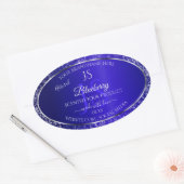 Royal Blue met Glitter Initialen Productlabels Ovale Sticker (Envelop)