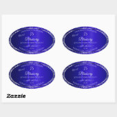 Royal Blue met Glitter Initialen Productlabels Ovale Sticker (Vel)