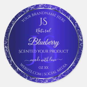 Royal Blue met Glitter Initialen Productlabels Ronde Sticker