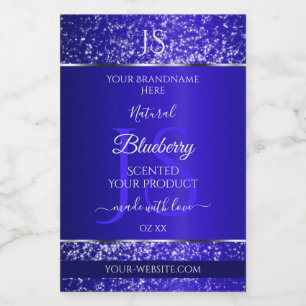 Royal Blue met Glitter Initialen Productlabels Voedselcontainer Etiket