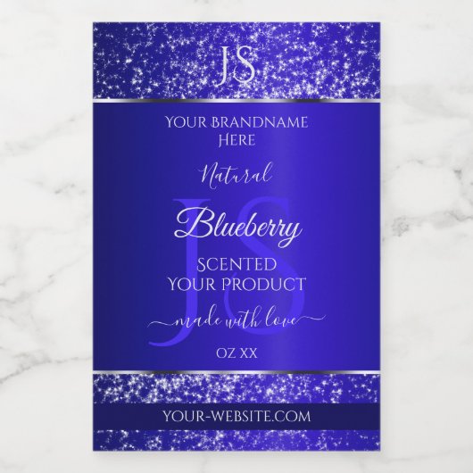 Royal Blue met Glitter Initialen Productlabels Voedselcontainer Etiket (Enkel label)