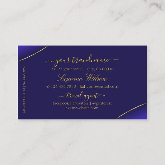 Royal Blue met Gold Decor Diamonds en Monogram Visitekaartje (Achterkant)