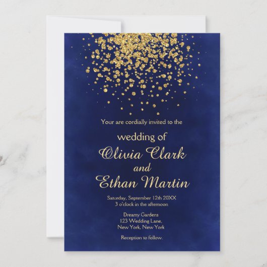 Royal Blue met gouden Confetti Kaart (Voorkant)