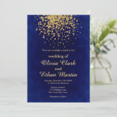 Royal Blue met gouden Confetti Kaart (Staand voorkant)
