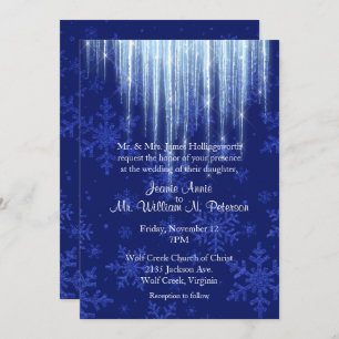 Royal Blue met Icicles Winter Wedding Invitation Kaart