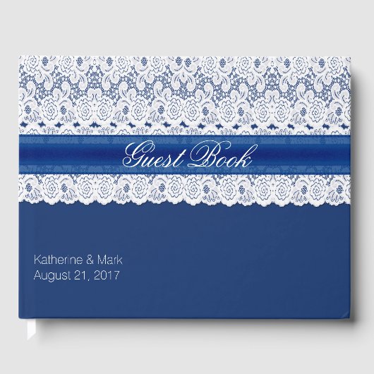 Royal Blue met Lace Wedding Guest Book Gastenboek (Voorkant)