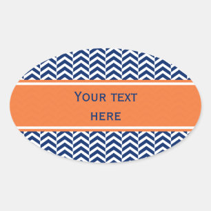 Royal Blue met Oranje Chevron Pattern Ovale Sticker