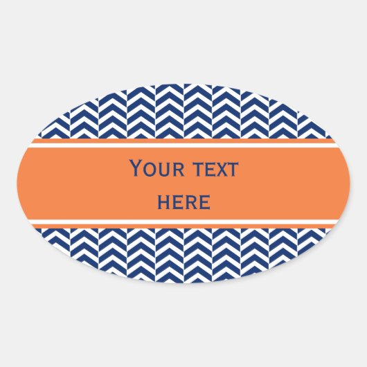 Royal Blue met Oranje Chevron Pattern Ovale Sticker (Voorkant)