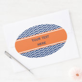 Royal Blue met Oranje Chevron Pattern Ovale Sticker (Envelop)
