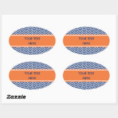 Royal Blue met Oranje Chevron Pattern Ovale Sticker (Vel)