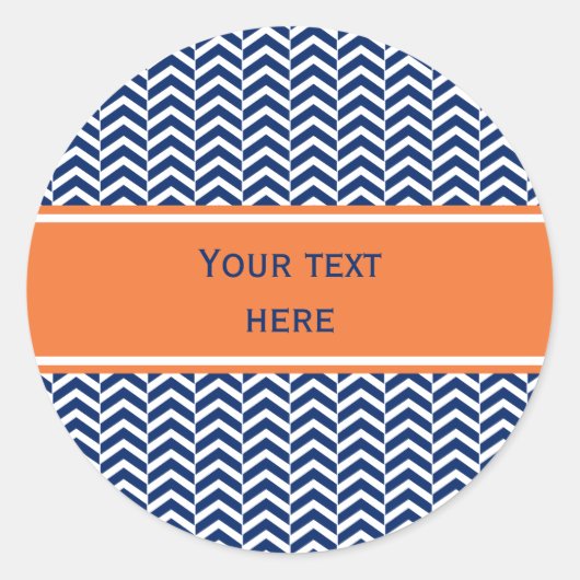 Royal Blue met Oranje Chevron Pattern Ronde Sticker (Voorkant)