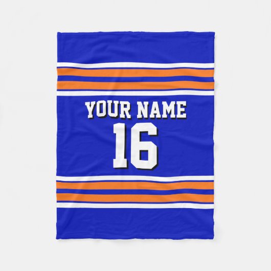 Royal Blue met Sinaasappel witte strepen Team Jers Fleece Deken (Voorkant)