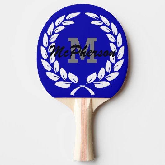 Royal Blue met Victory Krans en Monogram/Naam Tafeltennisbatje (Voorkant)