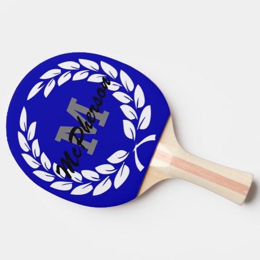 Royal Blue met Victory Krans en Monogram/Naam Tafeltennisbatje (Zijkant)