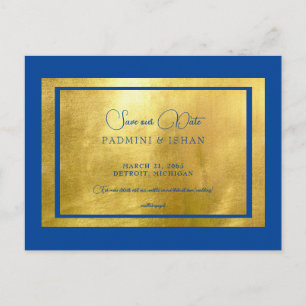 Royal Blue & Metallic Gold Regal Save our Date Briefkaart