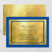 Royal Blue & Metallic Gold Regal Save The Date (Voorkant / Achterkant)