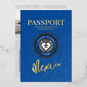 Royal Blue Mexico Passport Wedding Folie Uitnodiging