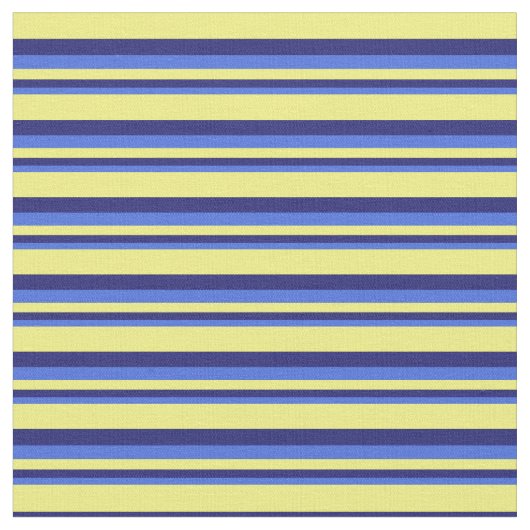 Royal Blue, Midnight Blue en Yellow Pattern Stof (Close Up)