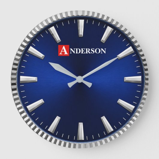 Royal Blue Minimalist Luxury Blue & Silver Grote Klok (Voorkant)