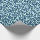 Royal Blue & Mint-Green Floral DamasPattern 5 Cadeaupapier (Hoek)