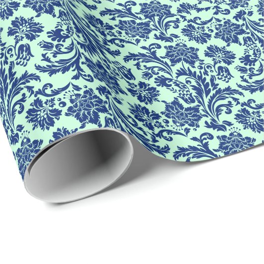 Royal Blue & Mint-Green Floral DamasPattern 5 Cadeaupapier (Rol Hoek)