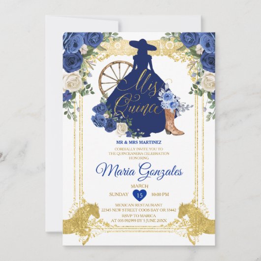 Royal Blue Mis Quince 15 Anos Gold Glitter Kaart (Voorkant)