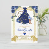 Royal Blue Mis Quince 15 Anos Gold Glitter Kaart (Staand voorkant)