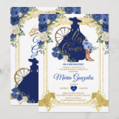 Royal Blue Mis Quince 15 Anos Gold Glitter Kaart (Voorkant / Achterkant)