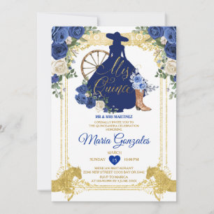 Royal Blue Mis Quince 15 Anos Gold Glitter Kaart