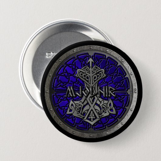 Royal Blue Mjolnir Shield Ronde Button 7,6 Cm (Voorkant /achterkant)