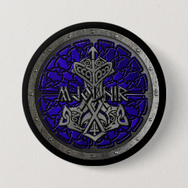 Royal Blue Mjolnir Shield Ronde Button 7,6 Cm