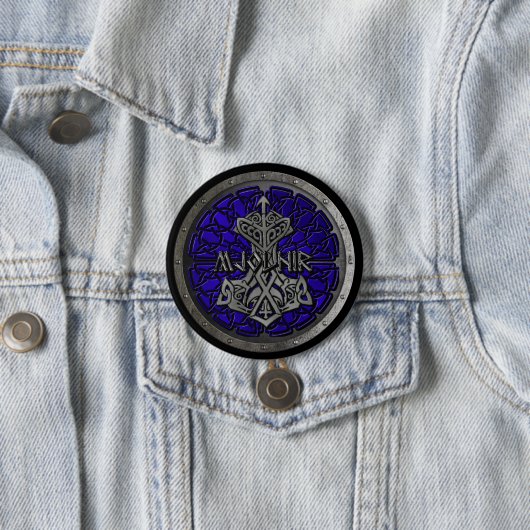 Royal Blue Mjolnir Shield Ronde Button 7,6 Cm (In situ)