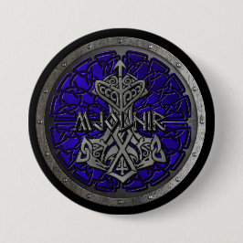 Royal Blue Mjolnir Shield Ronde Button 7,6 Cm