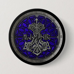 Royal Blue Mjolnir Shield Ronde Button 7,6 Cm