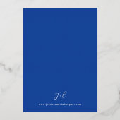 Royal Blue Modern Calligraphy 3 Wedding Folie Uitnodiging (Achterkant)