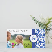 Royal Blue Modern Damask Save the Date (Staand voorkant)