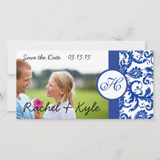 Royal Blue  Modern Damask Save the Date (Voorkant)