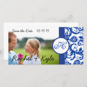 Royal Blue  Modern Damask Save the Date (Voorkant / Achterkant)