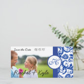 Royal Blue  Modern Damask Save the Date (Staand voorkant)