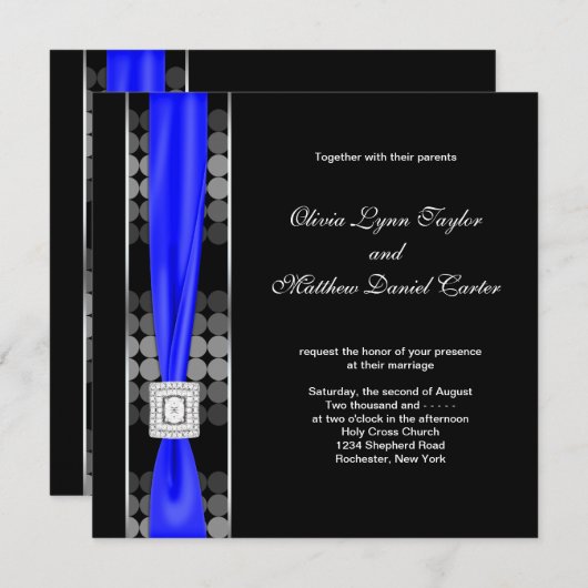 Royal Blue Modern Dot Zwart Wit Huwelijk Kaart (Voorkant / Achterkant)