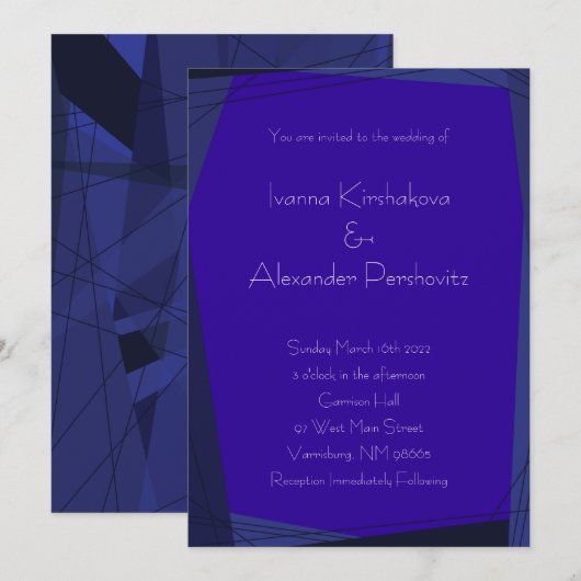 Royal Blue Modern Geometric Wedding Invitations Kaart (Voorkant / Achterkant)