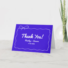 Royal Blue Modern Hand geletterde bruiloft gevouwe Bedankkaart