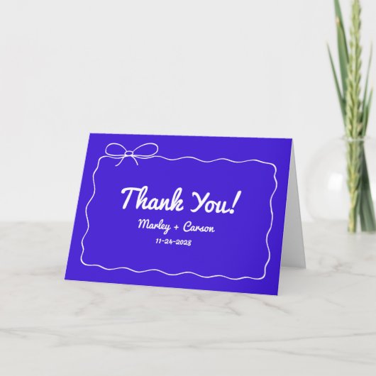Royal Blue Modern Hand geletterde bruiloft gevouwe Bedankkaart (Voorkant)