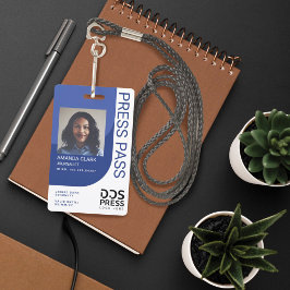 Royal Blue Modern & Minimal Press Pass Photo ID Badge
