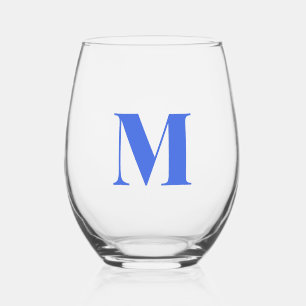 Royal Blue Modern Monogram Initiaal Letter Wijnglas Zonder Voet