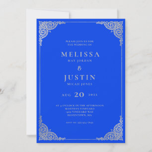 Royal Blue Modern Simplistic Wedding Uitnodiging