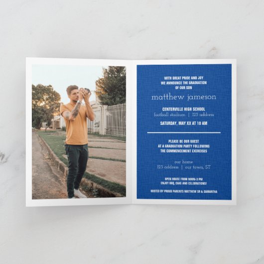 Royal Blue Modern Textured Photo Afstuderen (Binnen)