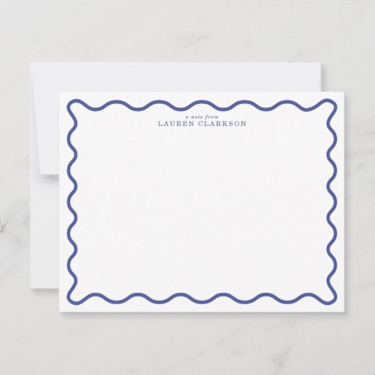 Royal Blue Modern Wavy Border Note Card Kaart (Voorkant)