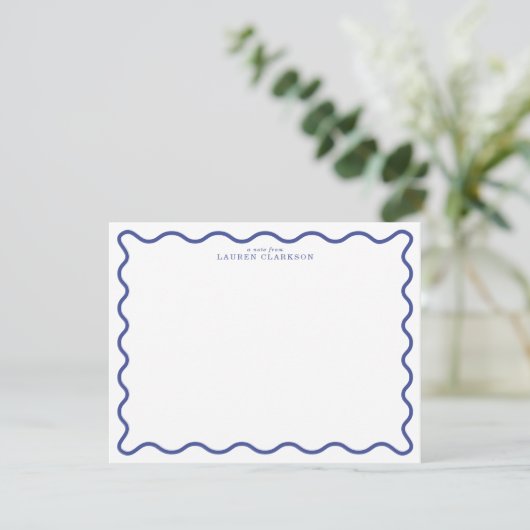Royal Blue Modern Wavy Border Note Card Kaart (Staand voorkant)
